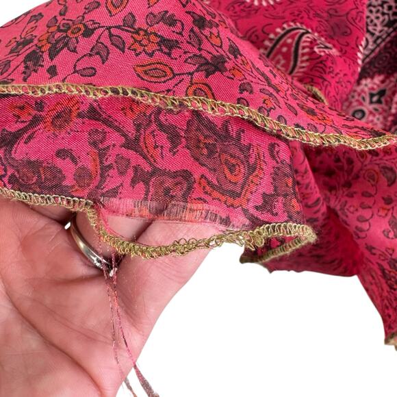 Earthbound Trading Co. 100% Silk Red Paisley Layered Midi Wrap Skirt One Size - Picture 3 of 6